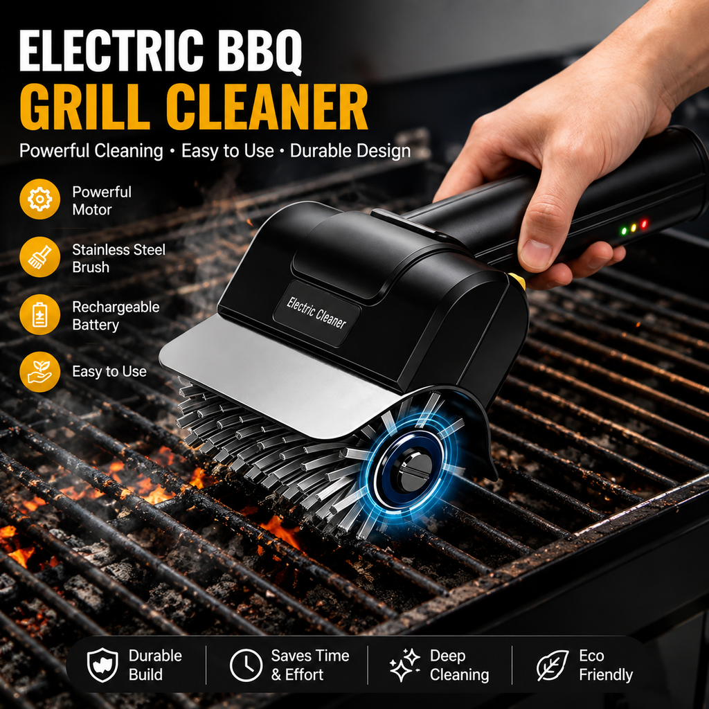 2000mAhCordless Electric BBQ Grill Cleaner Brush Rechargeable Grill Cleaning Tool With High-Power Motor Outdoor Kitchen Cleaning