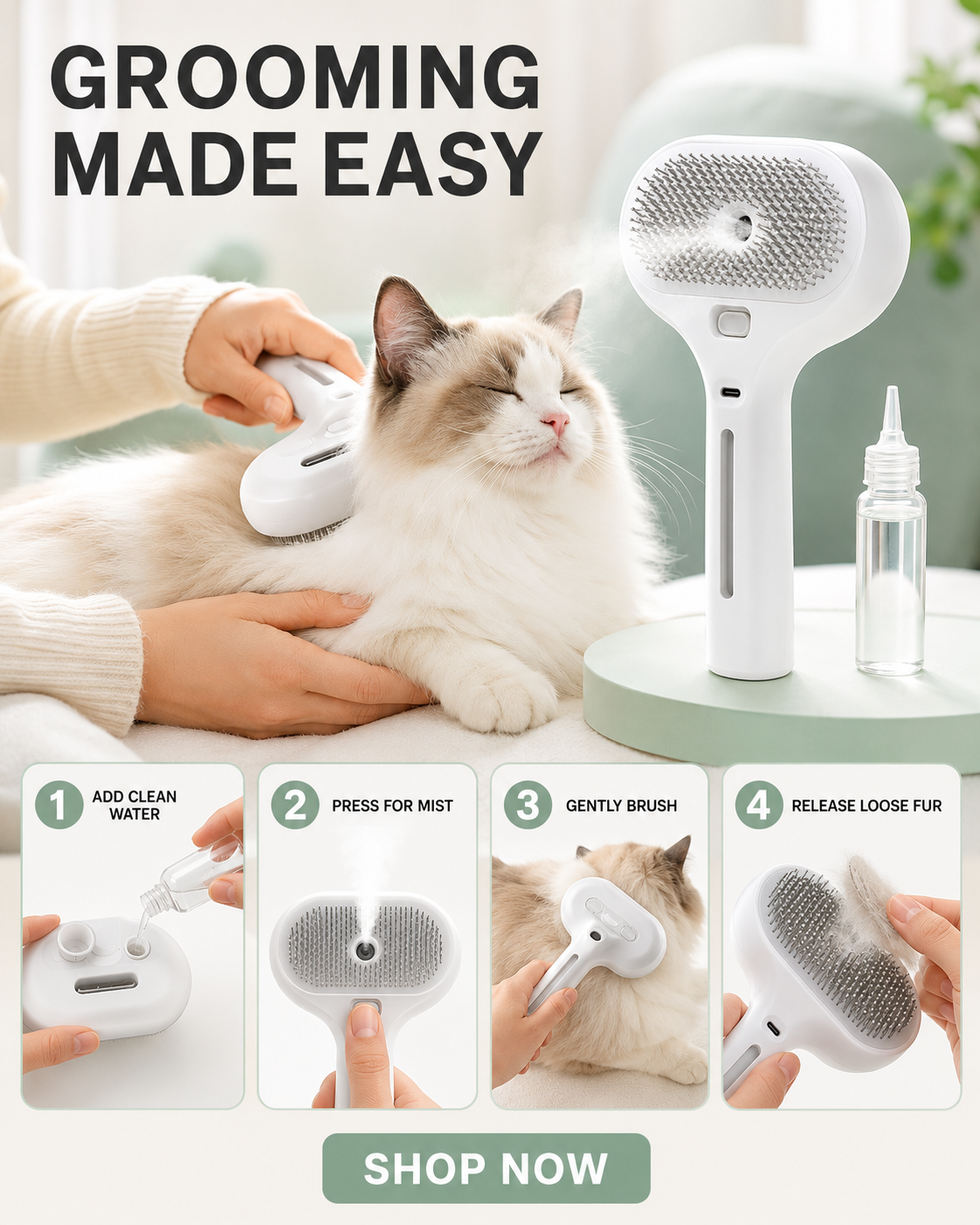 3-in-1 Pet Grooming Mist Brush
